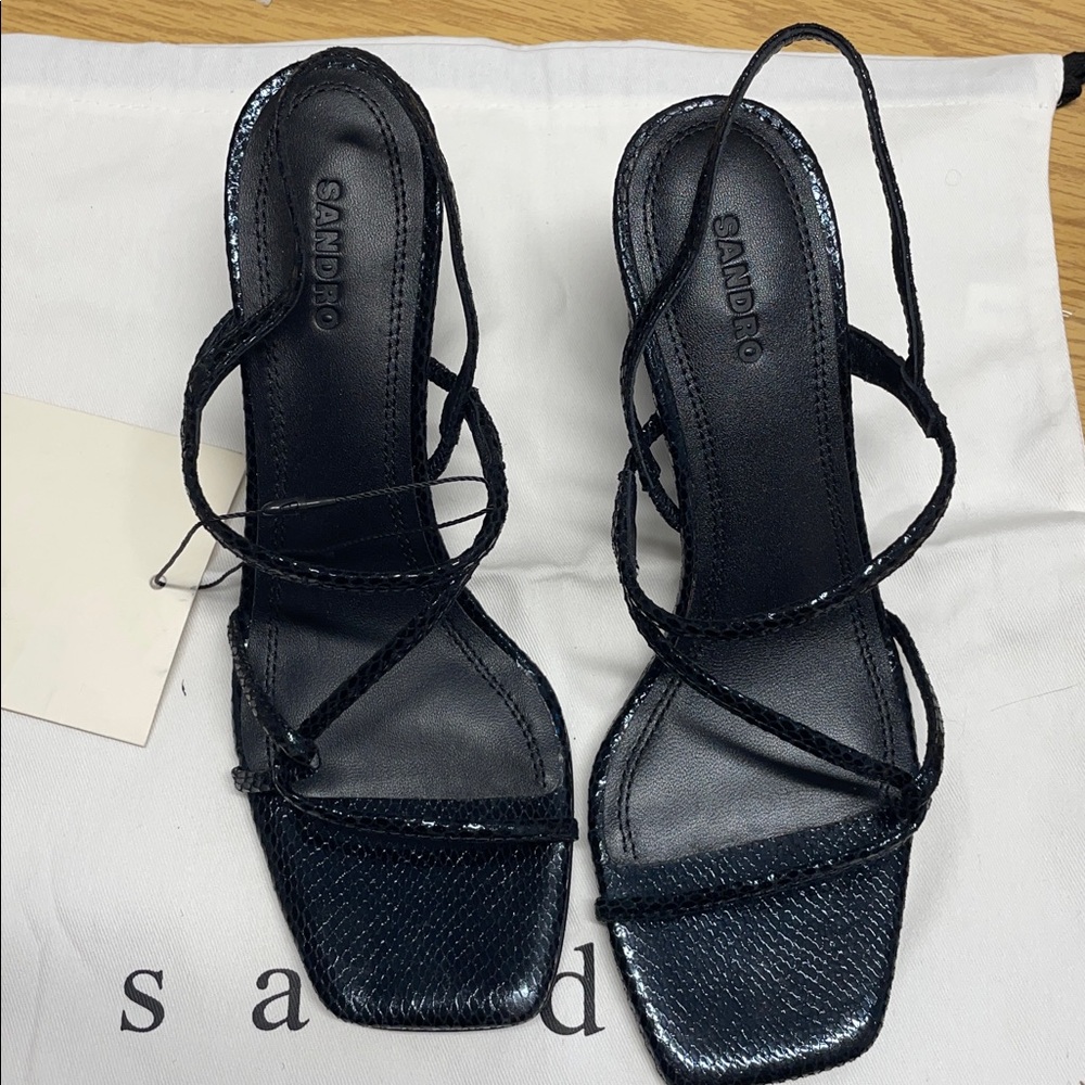 Faye Black Square Toe Block Heel Sandals - Picture 5 of 7